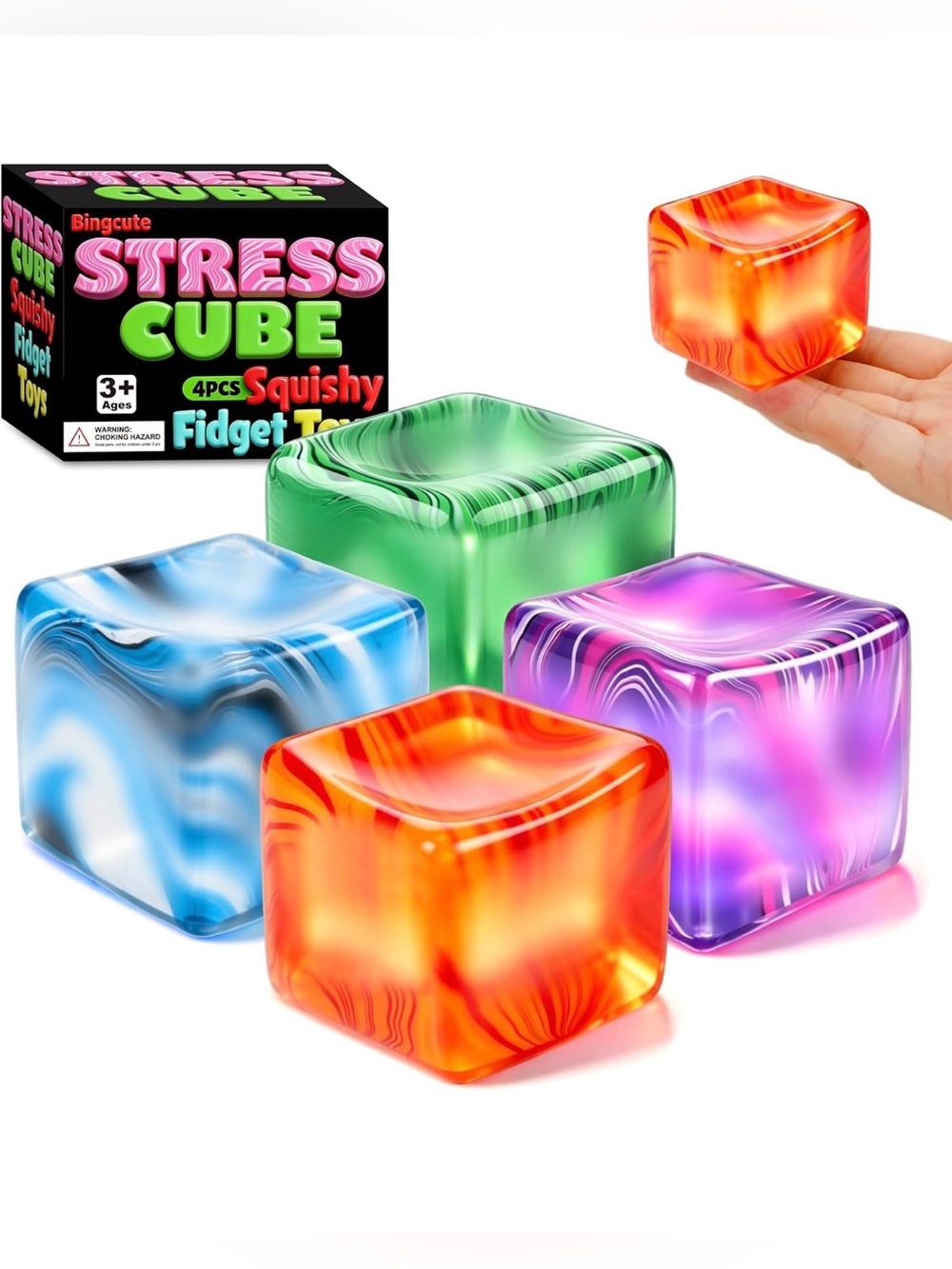 031- 4 Pcs Squishy Fidget Stress Cube Balls Adults Kids Anxiety Relief NWT